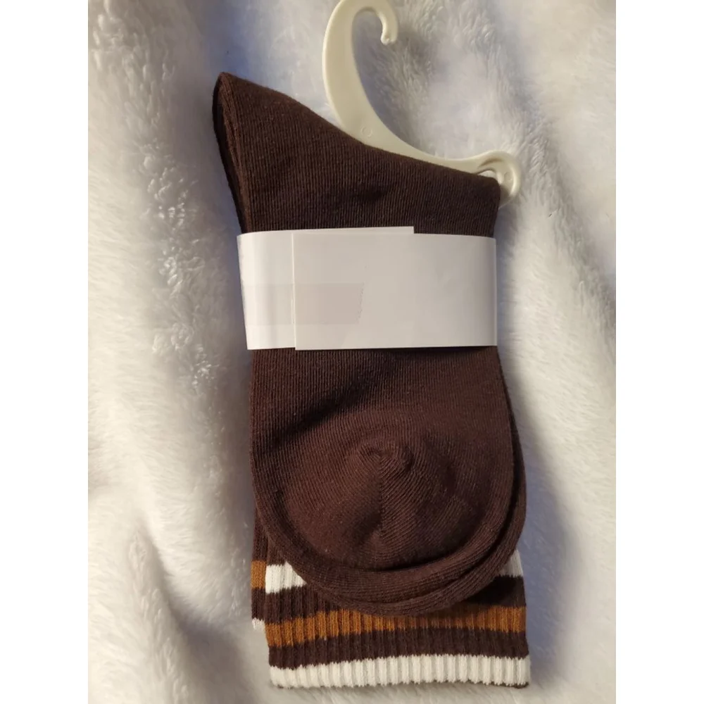 Crew Miu Miu Brown & White Striped Logo Socks Size W 7-9